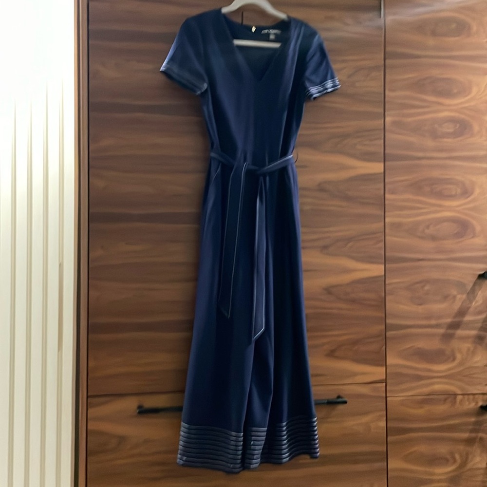 Navy jumpsuit with tie